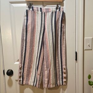 Striped Linen Blend Cropped Pants Size Small